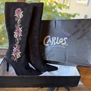 Carlos by Carlos Santana Black Floral Heeled Boots